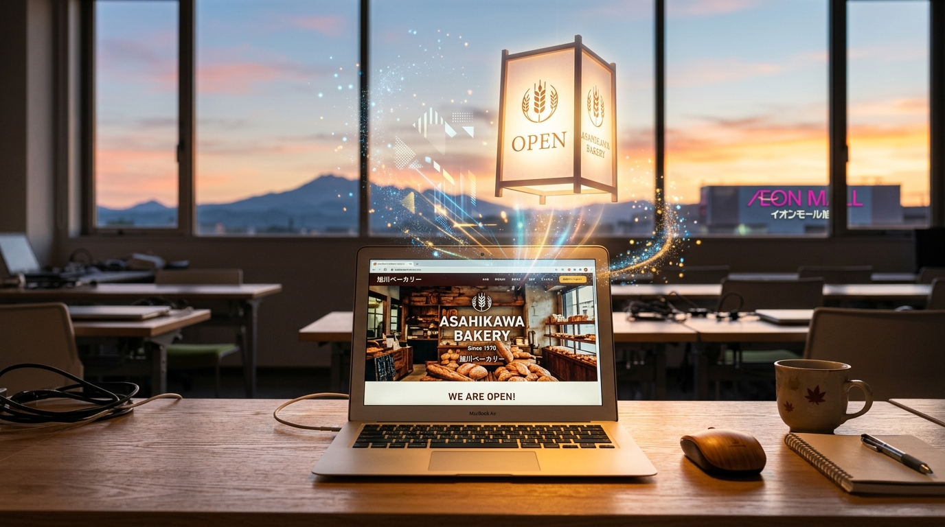 AIとプロの技術を組み合わせて最短2時間でホームページを制作している旭川のWeb制作風景